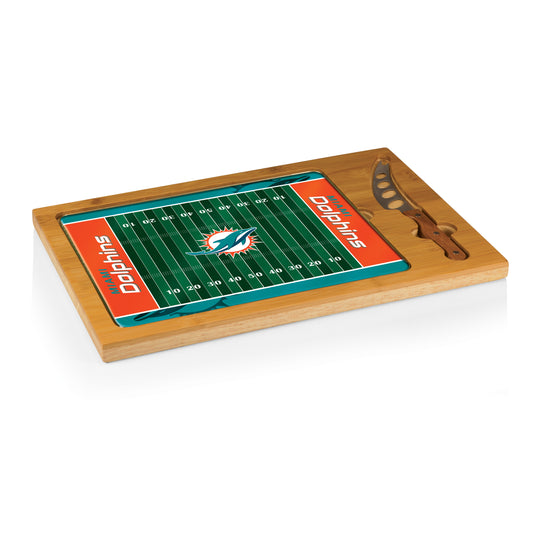 Miami Dolphins - Icon Glass Top Cutting Board & Knife Set - Football Field Style