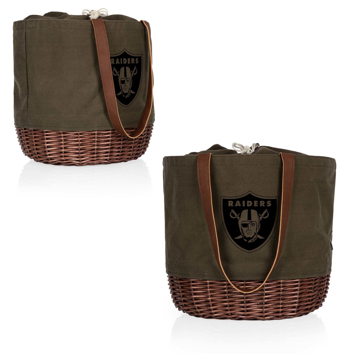 Las Vegas Raiders Coronado Canvas and Willow Basket Tote, (Khaki Green with Beige Accents)