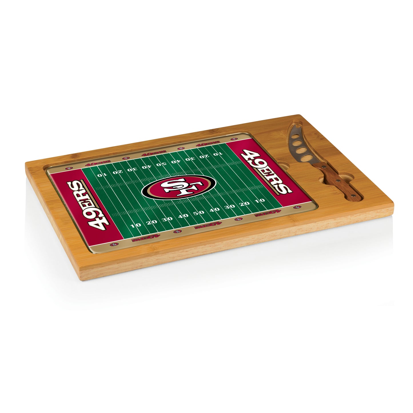San Francisco 49ers - Icon Glass Top Cutting Board & Knife Set - Football Field