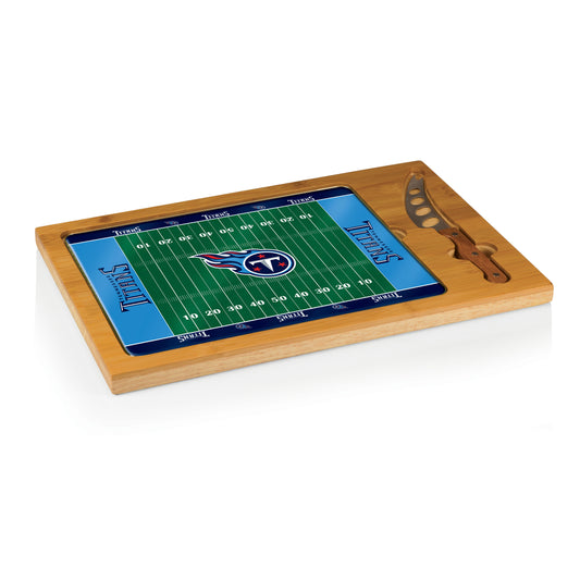 Tennessee Titans - Icon Glass Top Cutting Board & Knife Set - Football Field Style
