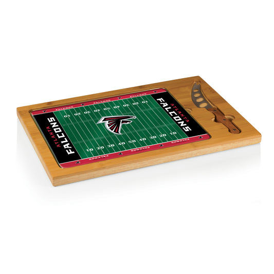 Atlanta Falcons - Icon Glass Top Cutting Board & Knife Set - Football Field Style