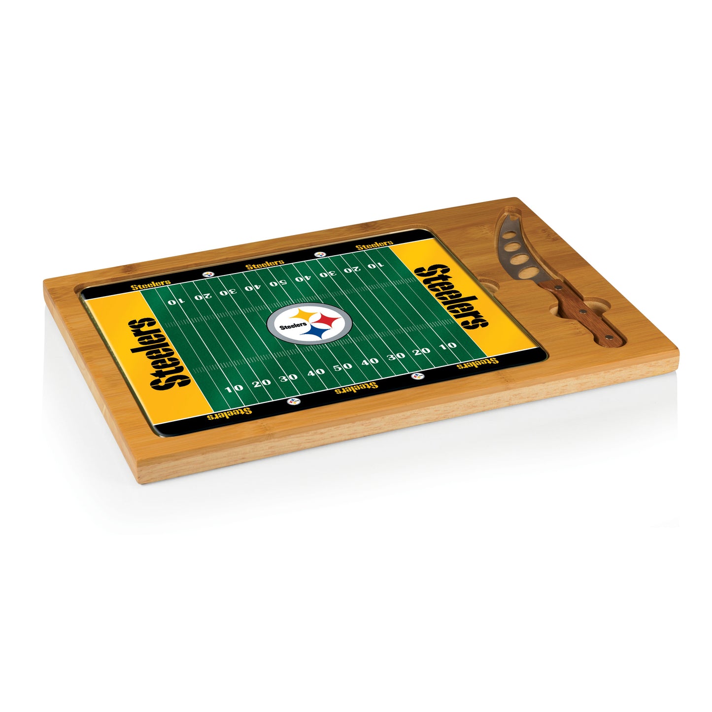 Pittsburgh Steelers - Icon Glass Top Cutting Board & Knife Set - Football Field Style