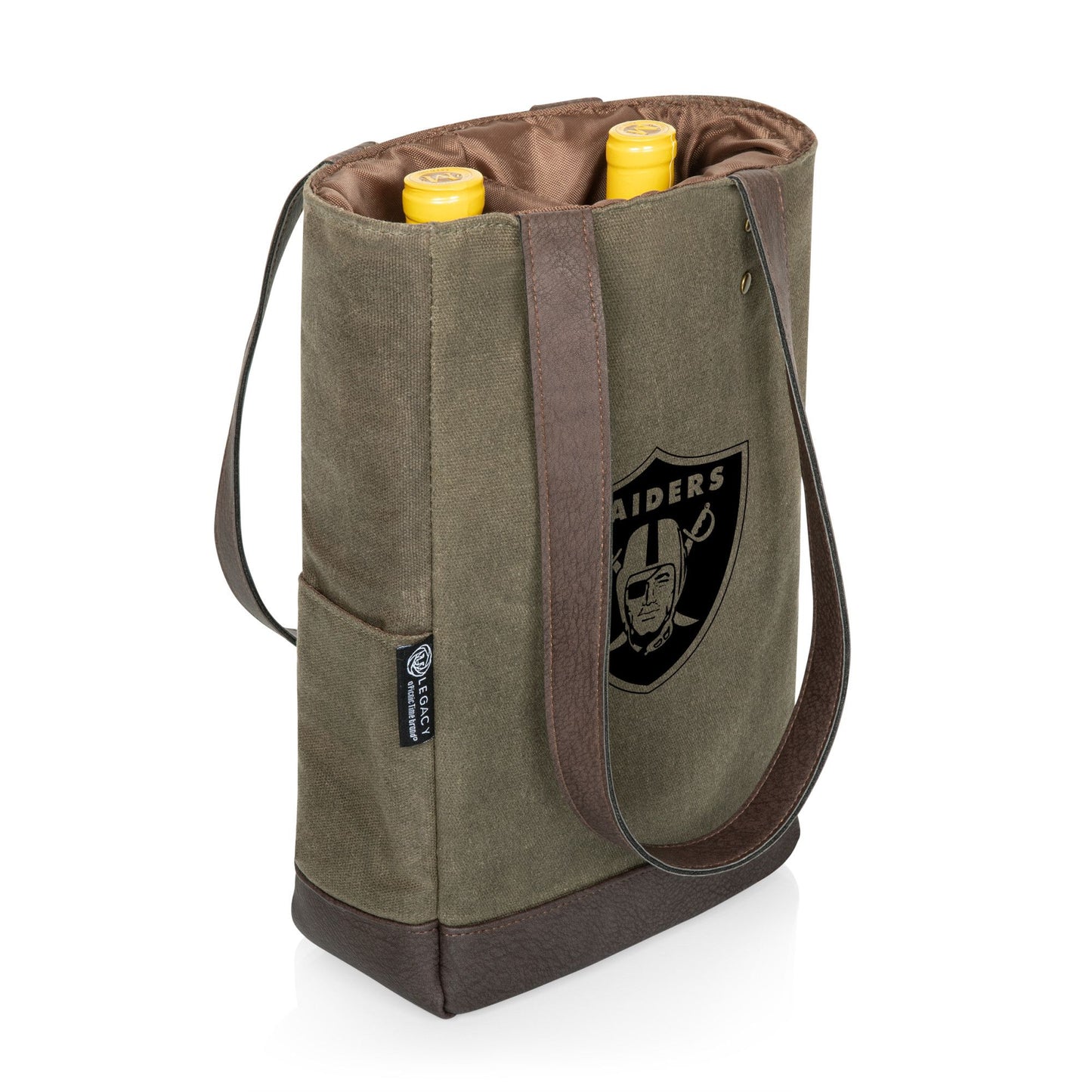 Las Vegas Raiders 2 Bottle Insulated Wine Cooler Bag, (Khaki Green with Beige Accents)