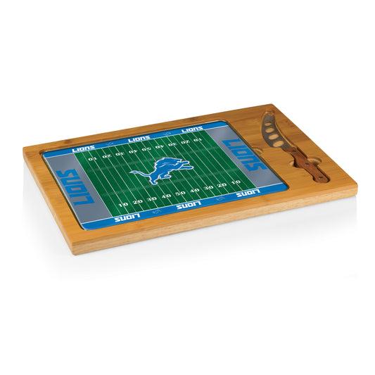 Detroit Lions - Icon Glass Top Cutting Board & Knife Set - Football Field Style