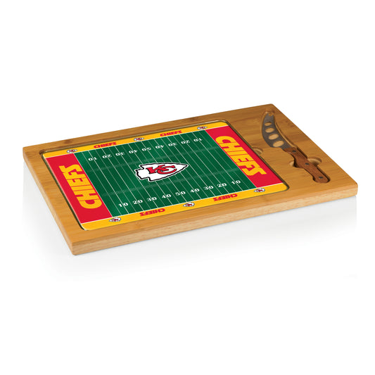 Kansas City Chiefs - Icon Glass Top Cutting Board & Knife Set - Football Field Style