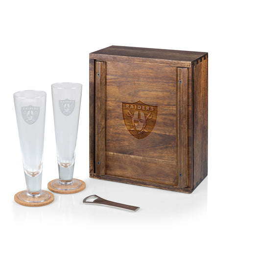 Las Vegas Raiders Pilsner Beer Glass Gift Set, (Acacia Wood)