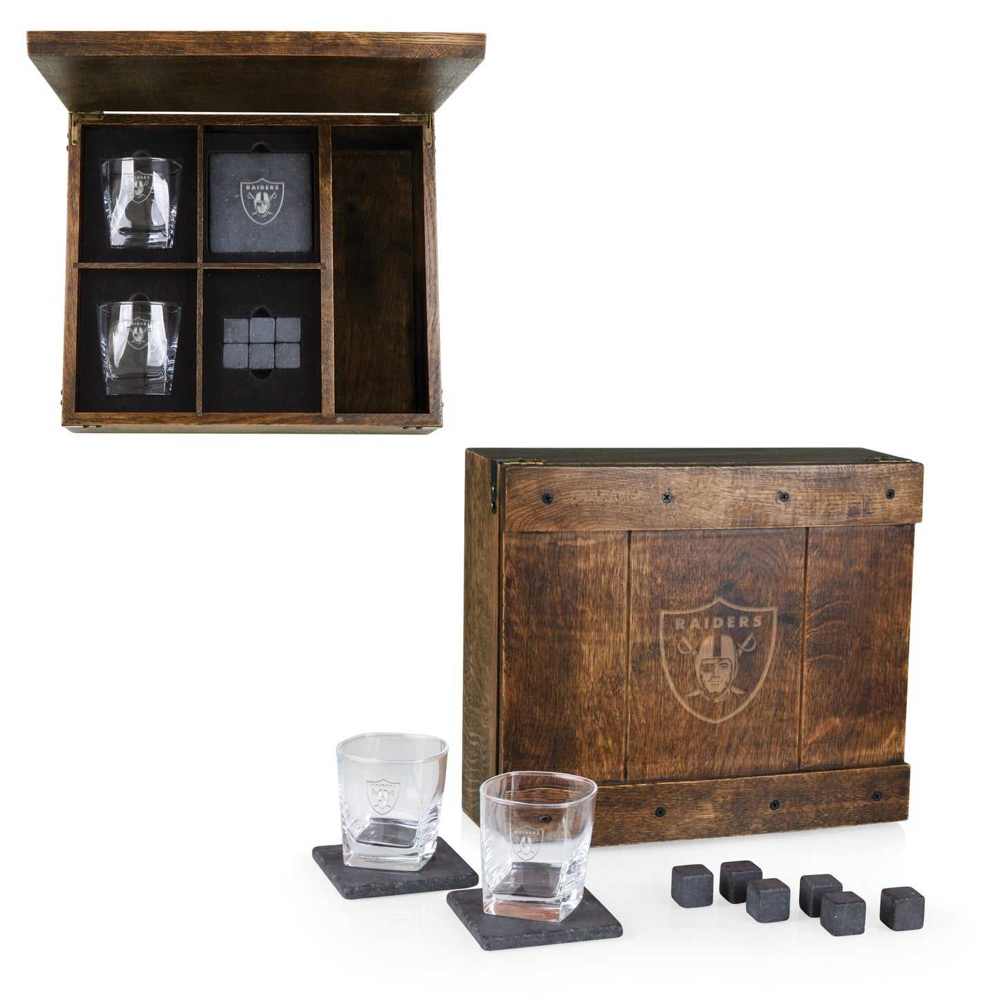 Las Vegas Raiders Whiskey Box Gift Set, (Oak Wood)