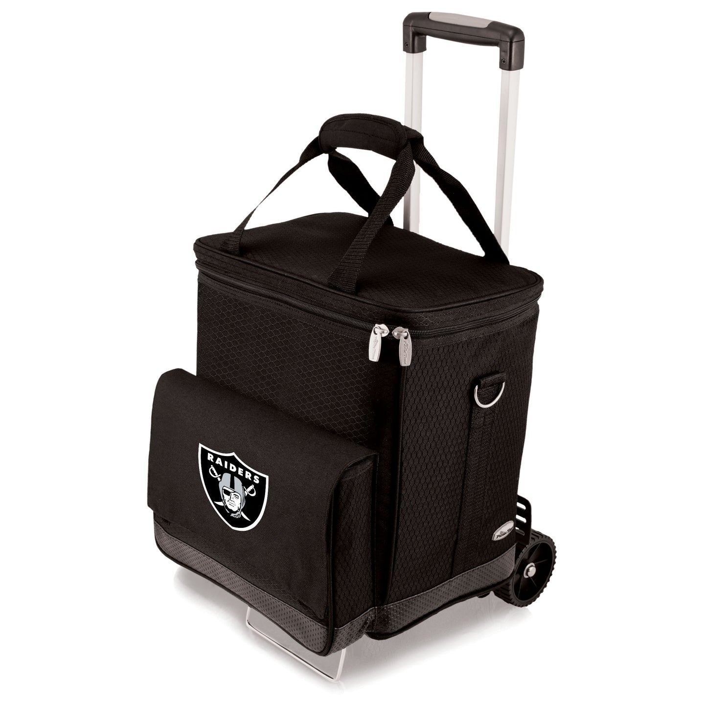 Las Vegas Raiders Cellar 6-Bottle Wine Carrier & Cooler Tote with Trolley, (Black with Gray Accents)