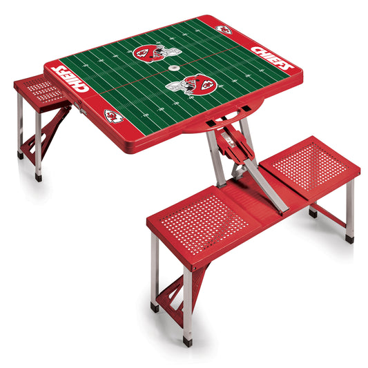 Kansas City Chiefs - Picnic Table Portable Folding Table with Seats - Football Field