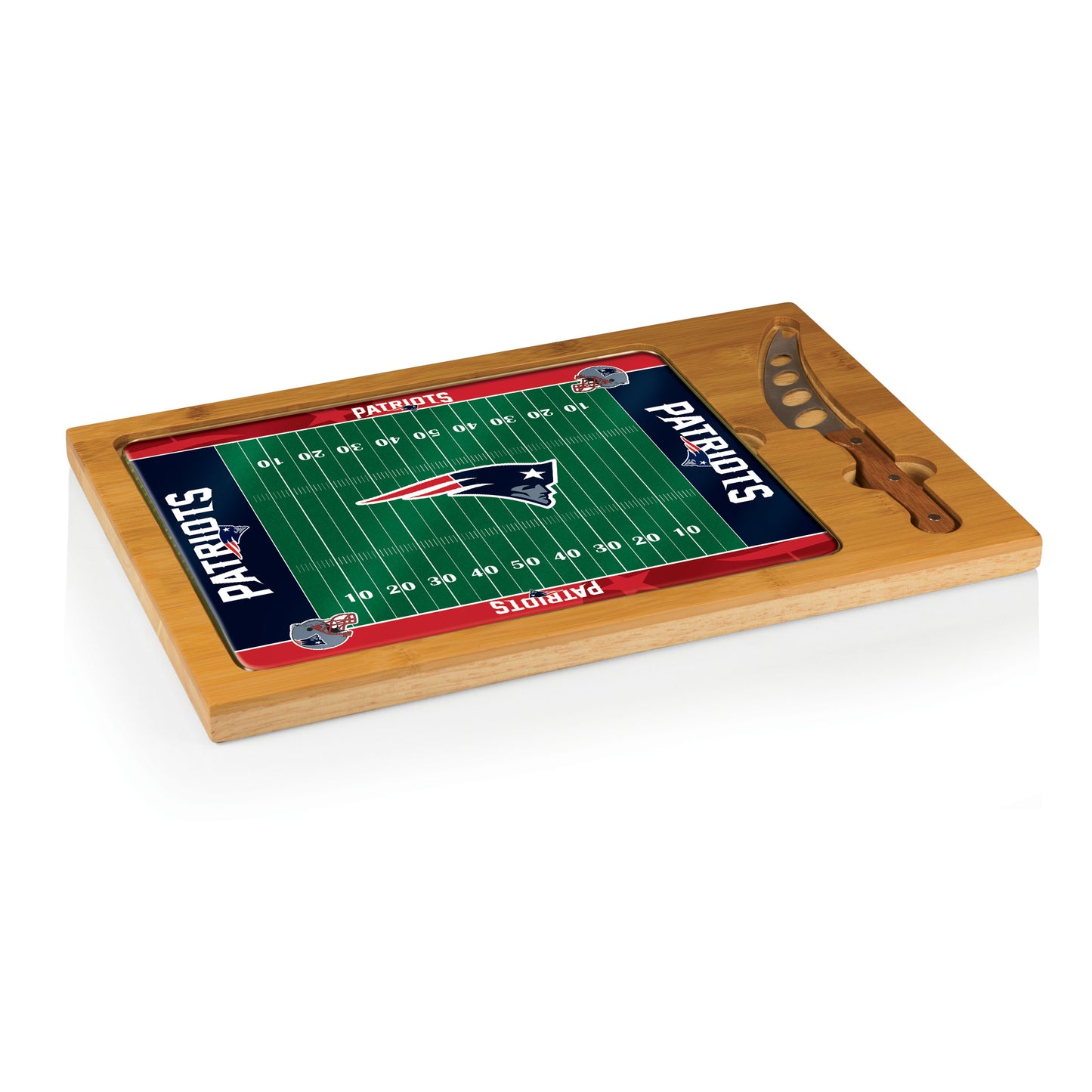 New England Patriots - Icon Glass Top Cutting Board & Knife Set - Football Field - Style