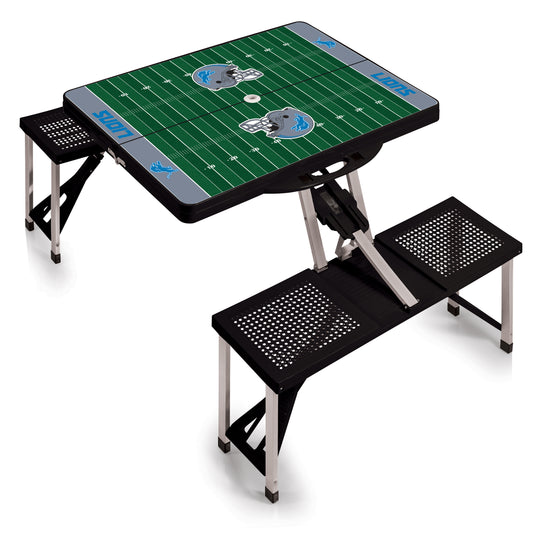 Detroit Lions - Picnic Table Portable Folding Table with Seats - Football Field Style