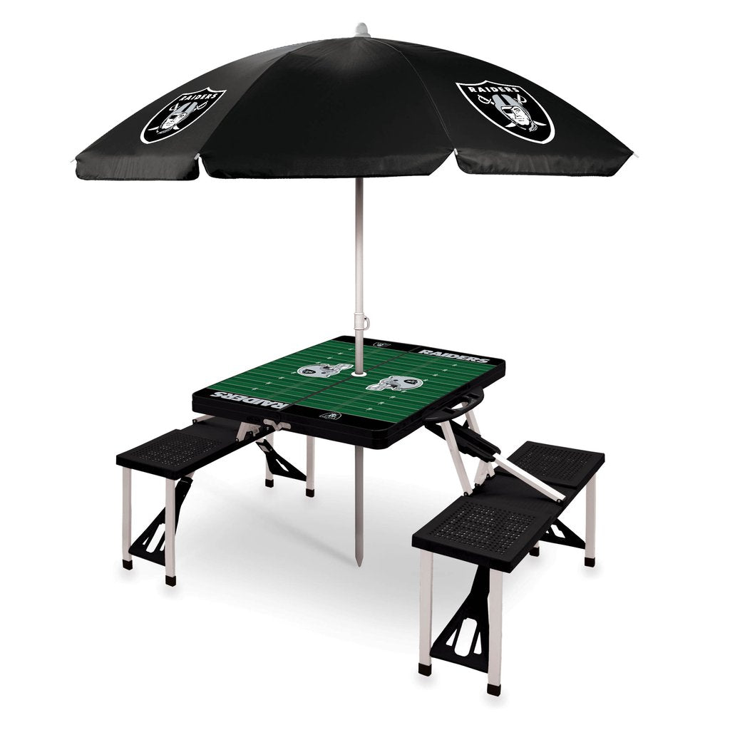 Las Vegas Raiders Picnic Table Portable Folding Table with Seats and Umbrella, (Black)