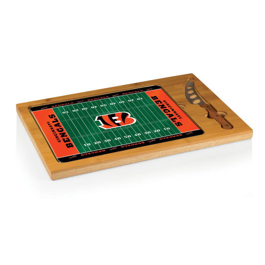 Cincinnati Bengals - Icon Glass Top Cutting Board & Knife Set - Football Field Style