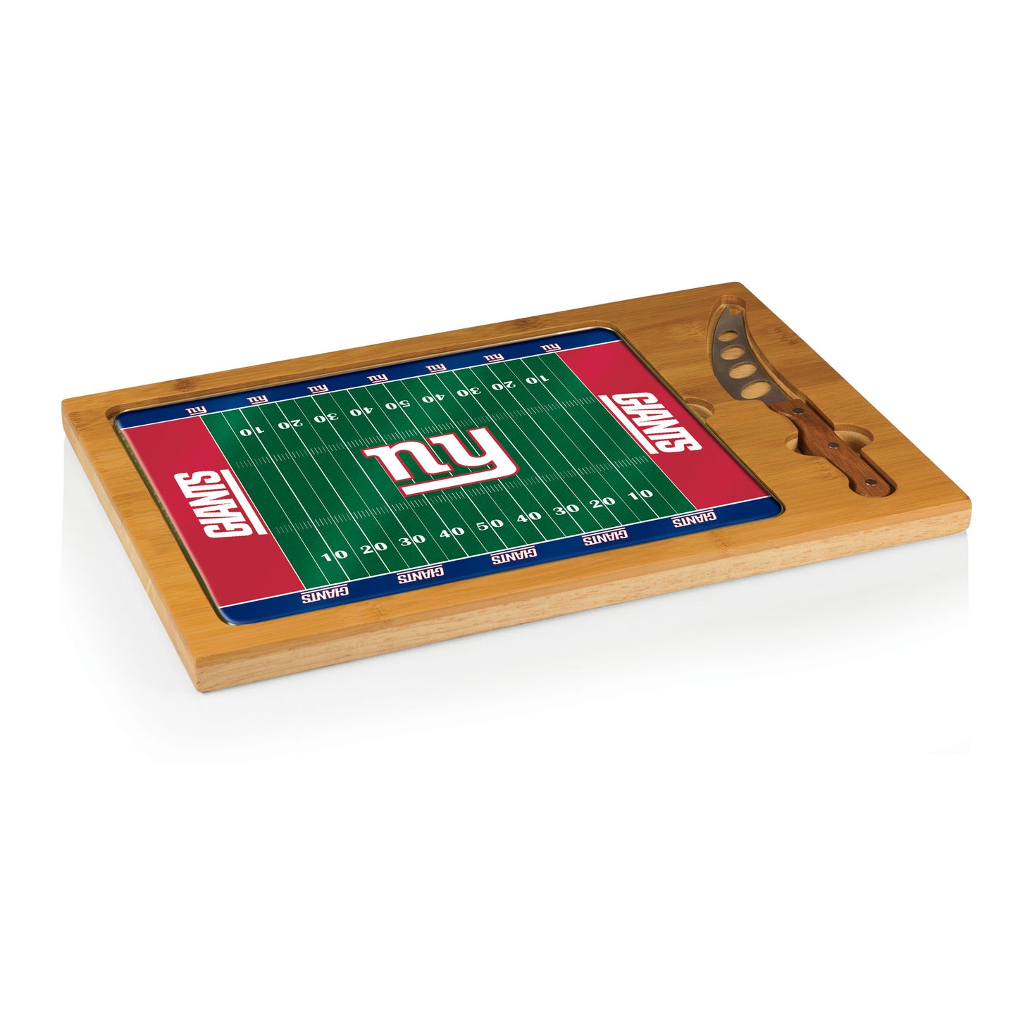 New York Giants - Icon Glass Top Cutting Board & Knife Set - Football Field Style