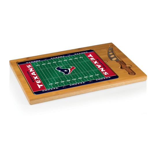 Houston Texans - Icon Glass Top Cutting Board & Knife Set - Football Field Style