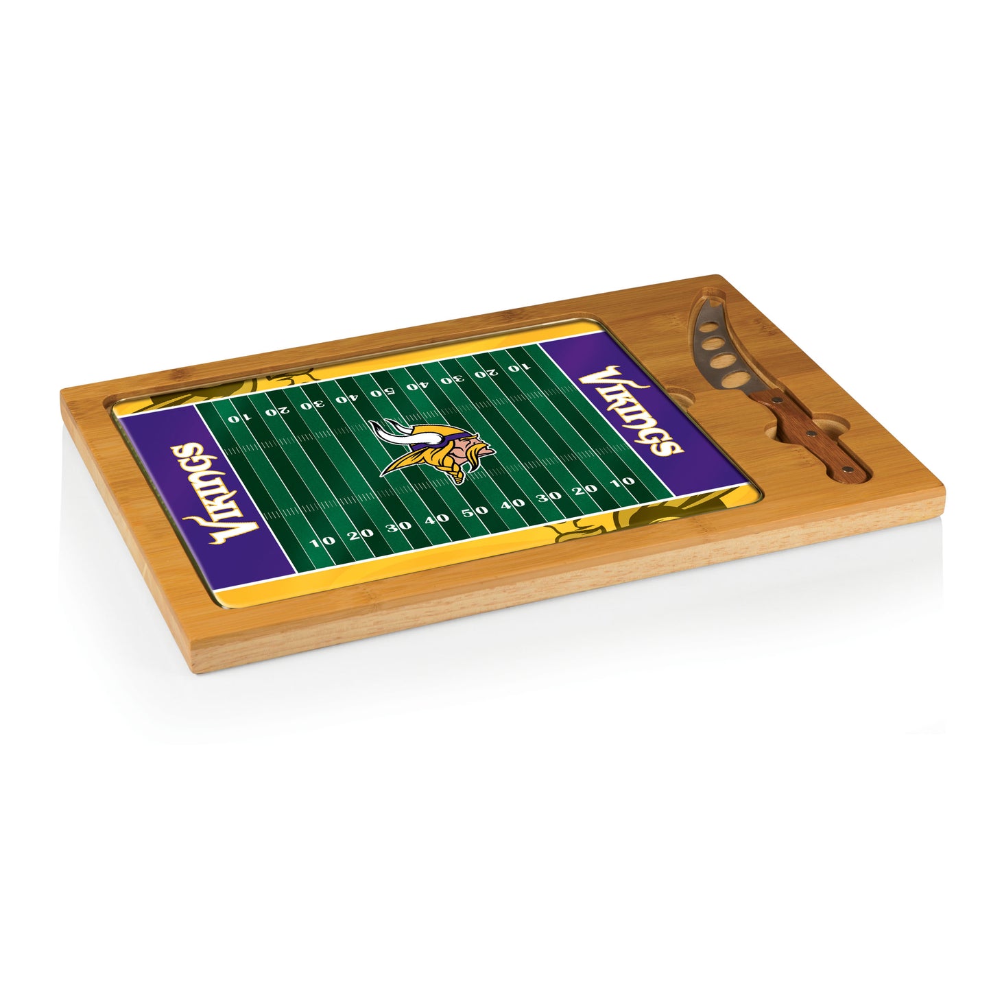Minnesota Vikings - Icon Glass Top Cutting Board & Knife Set - Football Field Style