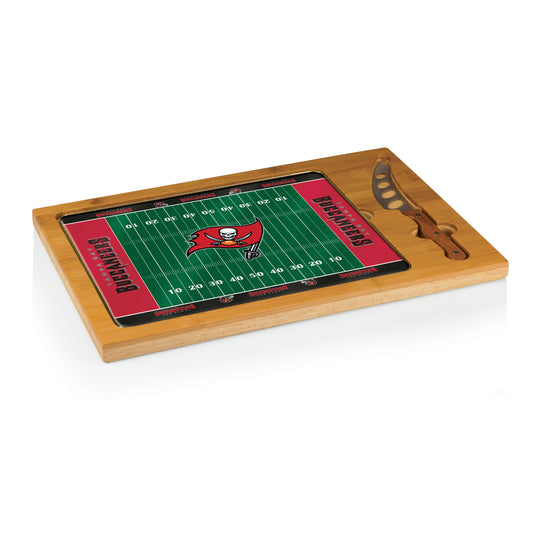 Tampa Bay Buccaneers - Icon Glass Top Cutting Board & Knife Set - Football Field Style