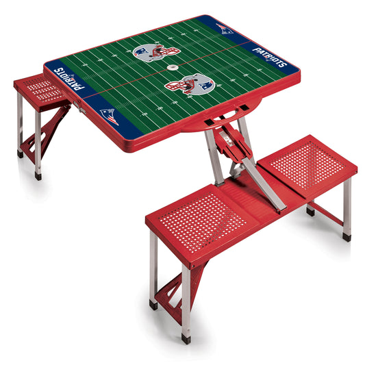 New England Patriots - Picnic Table Portable Folding Table with Seats - Football Field Style