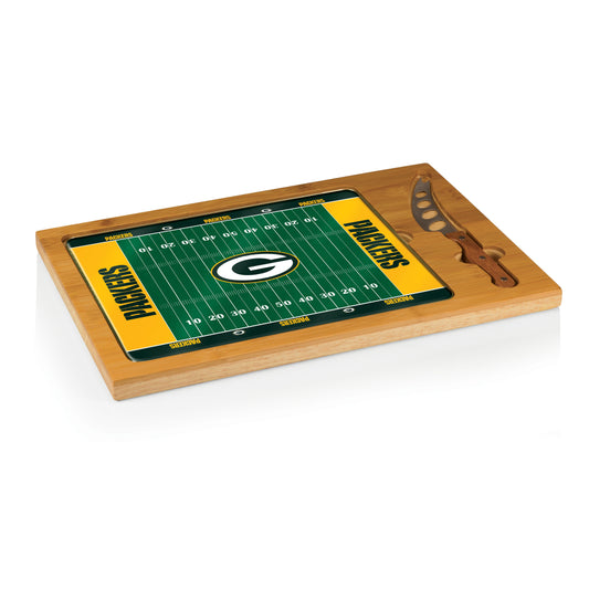 Green Bay Packers - Icon Glass Top Cutting Board & Knife Set - Football Field Style
