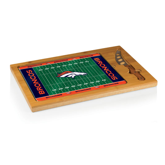 Denver Broncos - Icon Glass Top Cutting Board & Knife Set - Football Field Style