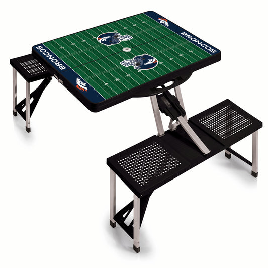 Denver Broncos - Picnic Table Portable Folding Table with Seats - Football Field Style