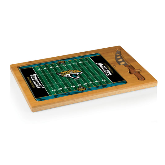 Jacksonville Jaguars - Icon Glass Top Cutting Board & Knife Set - Football Field Style