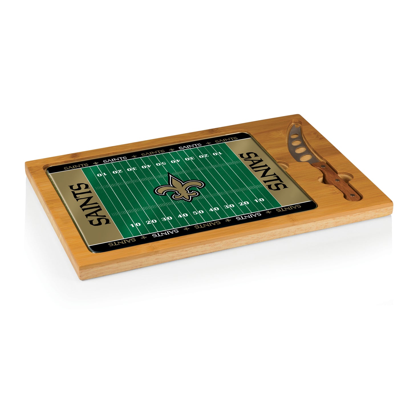 New Orleans Saints - Icon Glass Top Cutting Board & Knife Set - Football Field Style