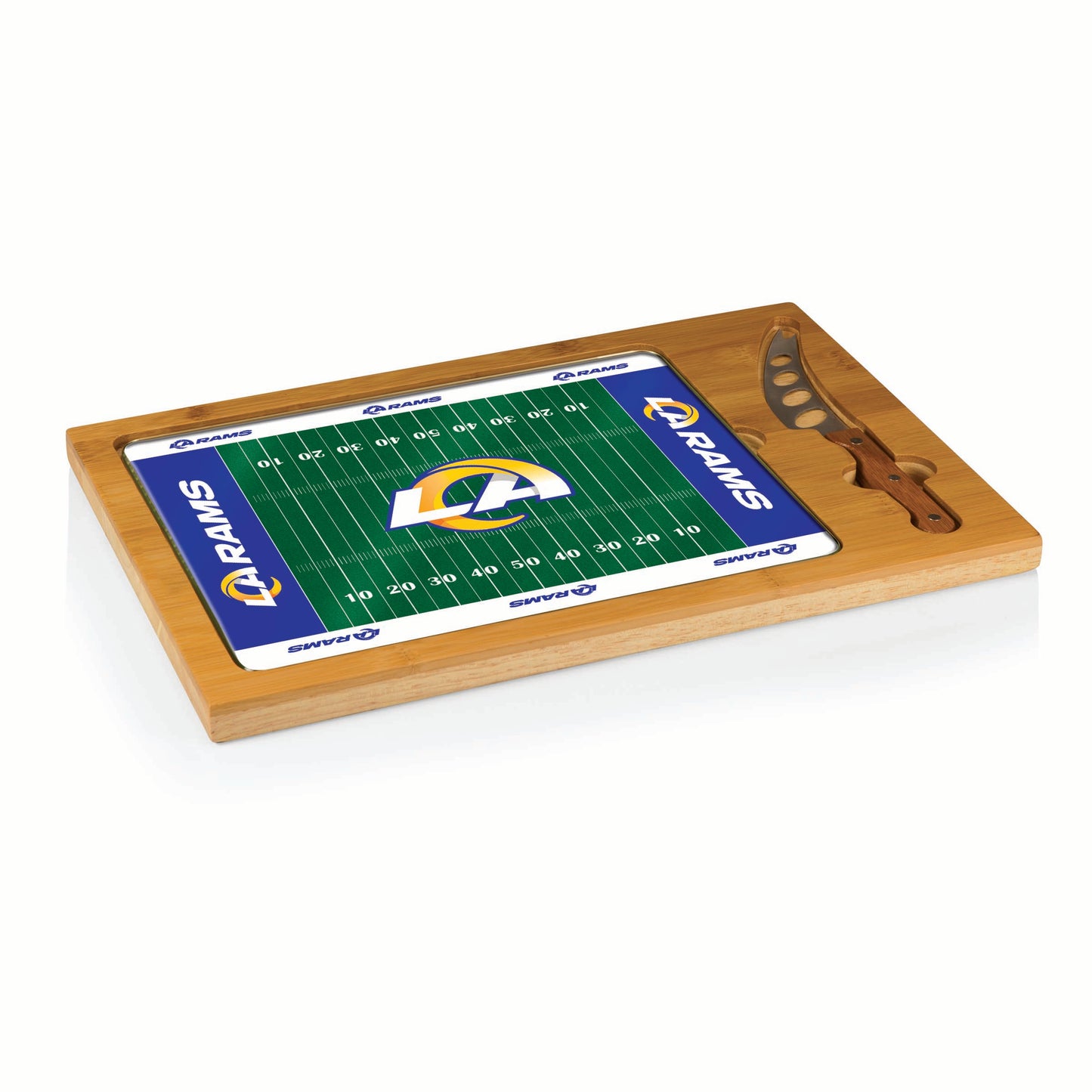 Los Angeles Rams - Icon Glass Top Cutting Board & Knife Set - Football Field Style