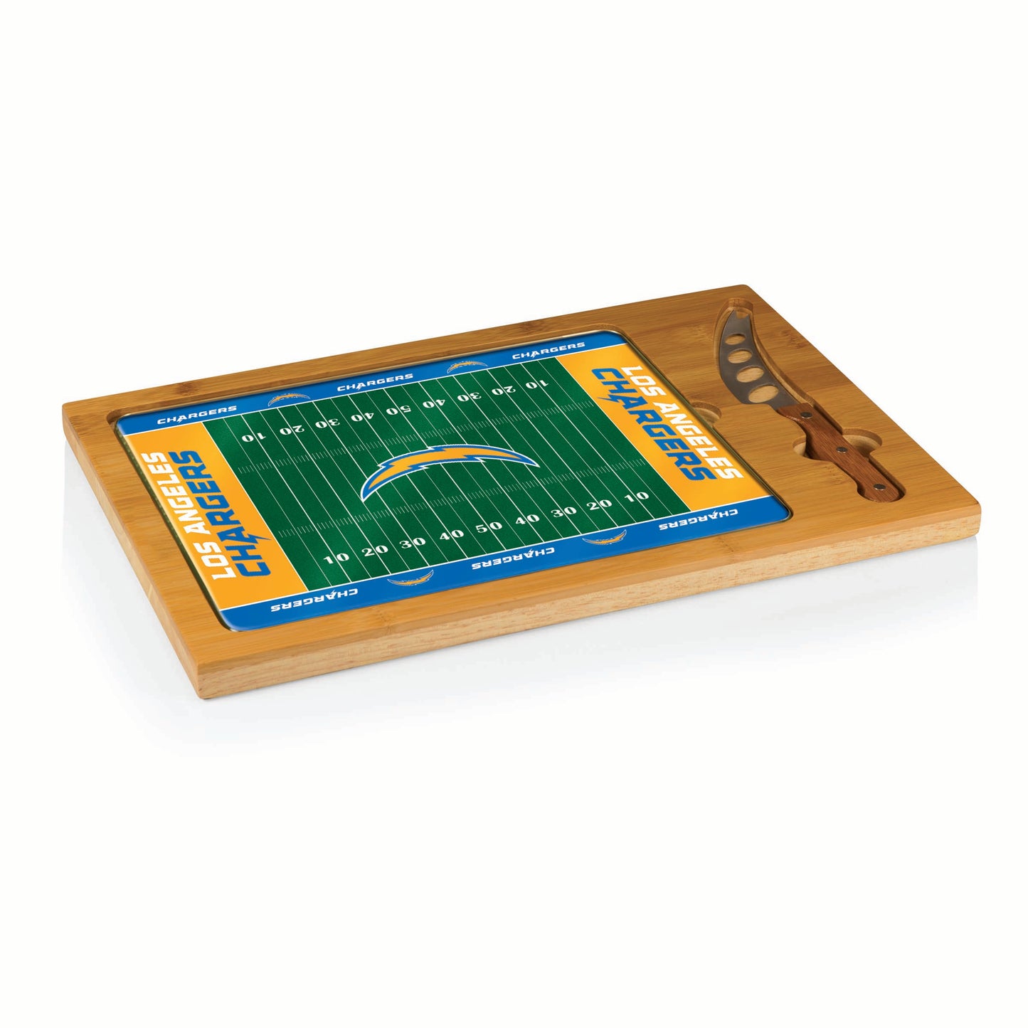 Los Angeles Chargers - Icon Glass Top Cutting Board & Knife Set - Football Field Style
