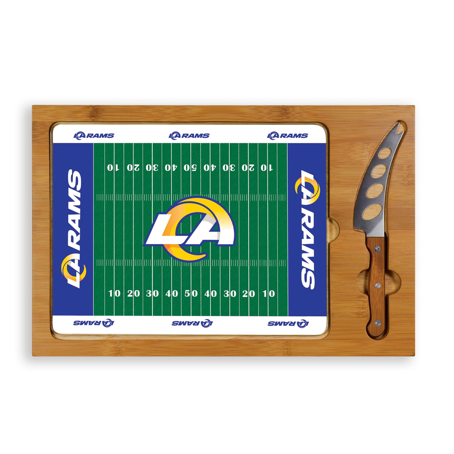Los Angeles Rams - Icon Glass Top Cutting Board & Knife Set - Football Field Style